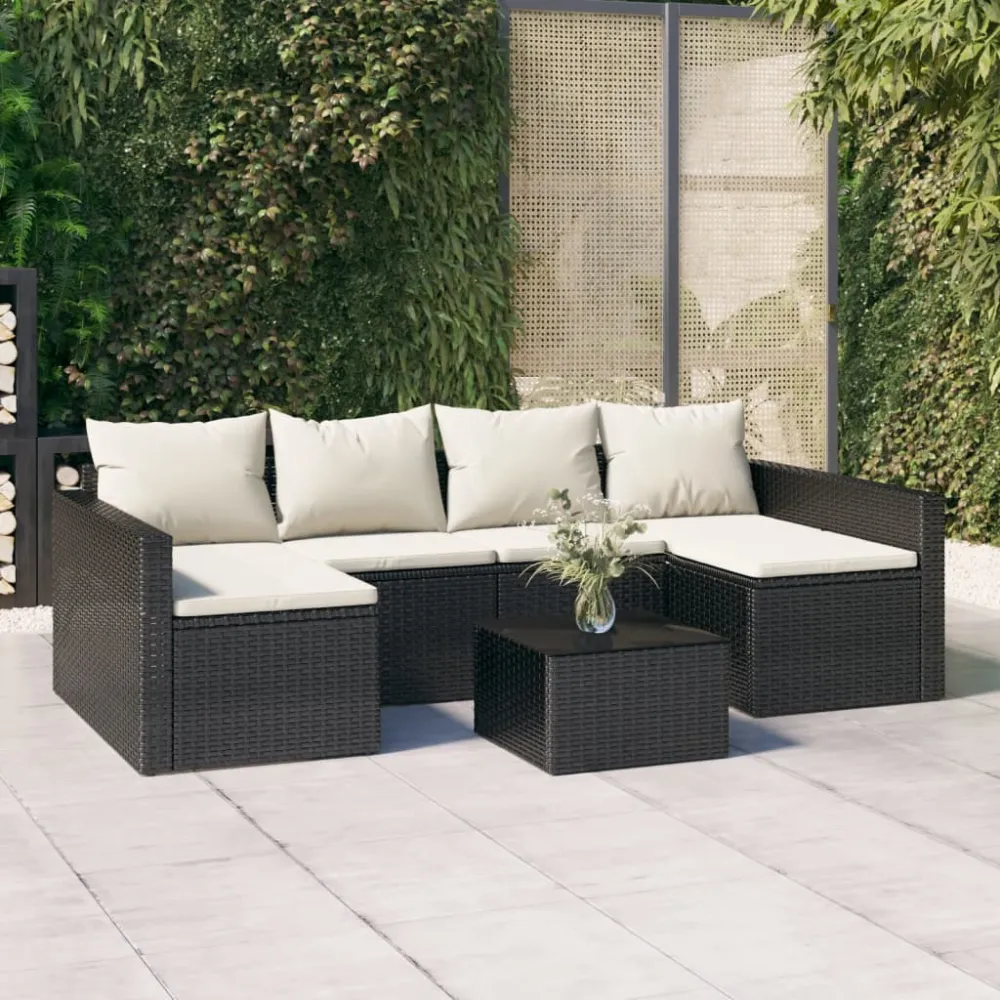 2-delige Loungeset met kussens poly rattan zwart vidaXL