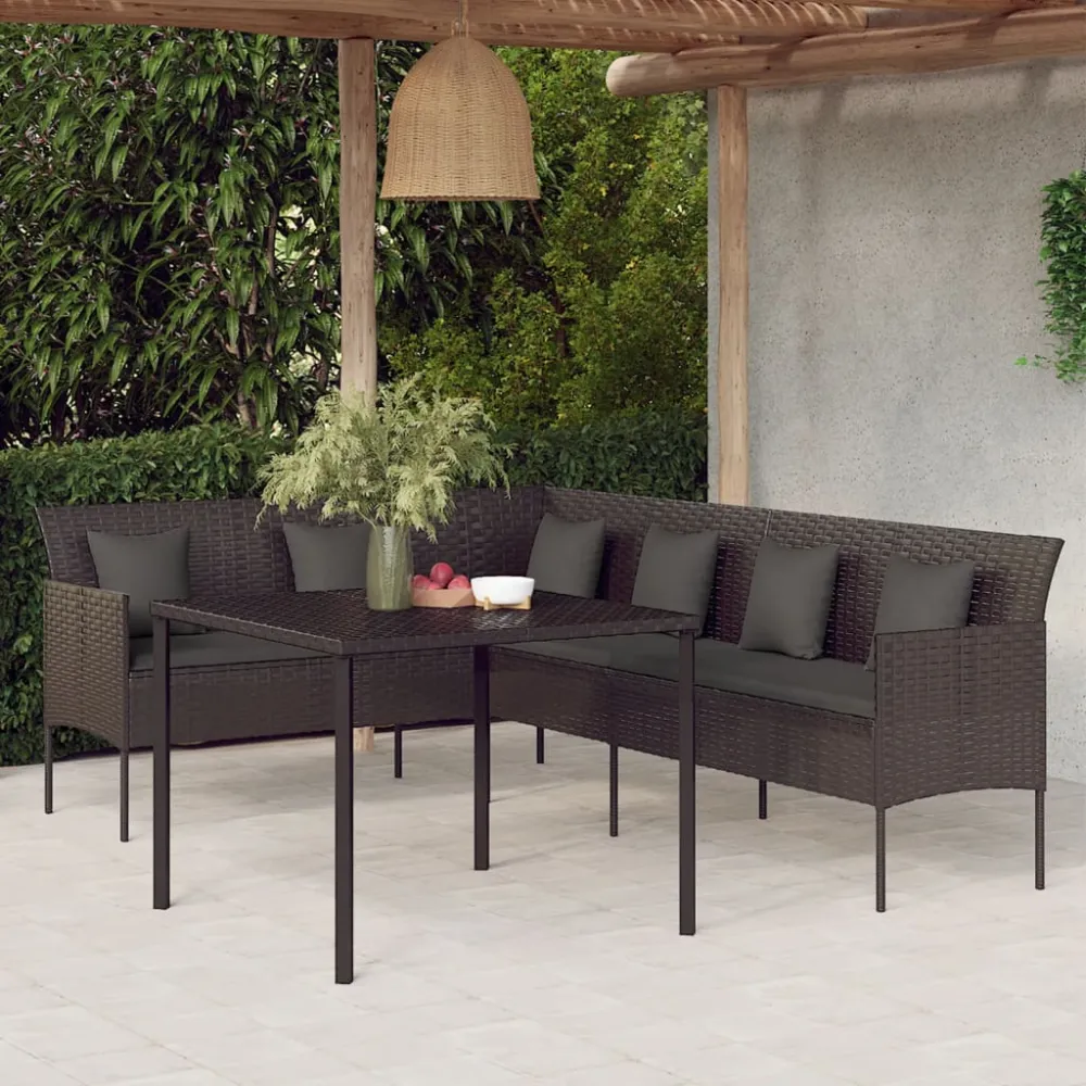 2-delige Tuinset met kussens poly rattan zwart vidaXL