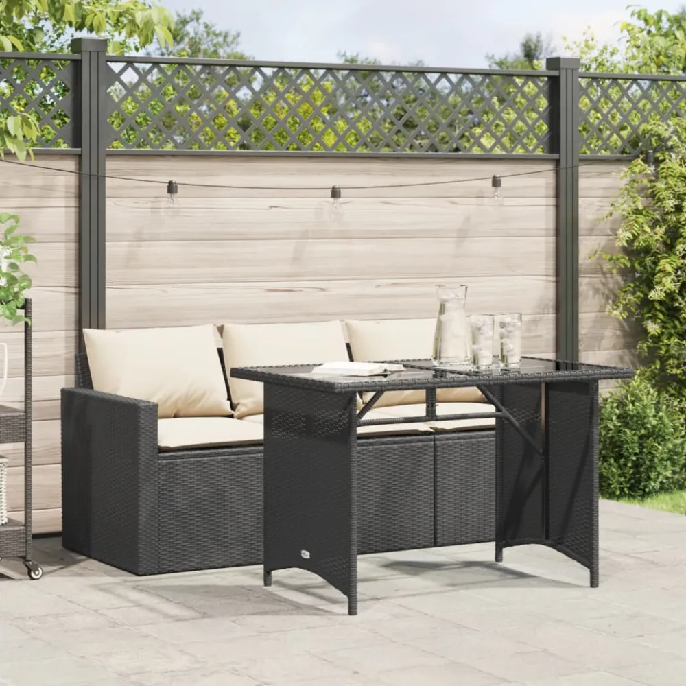 2-delige Tuinset met kussens poly rattan zwart vidaXL