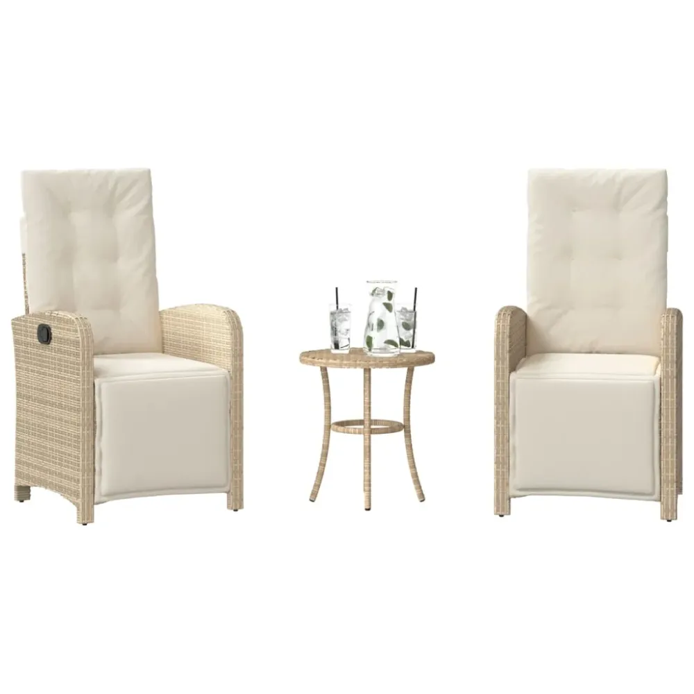 3-delige Bistroset met kussens poly rattan beige vidaXL