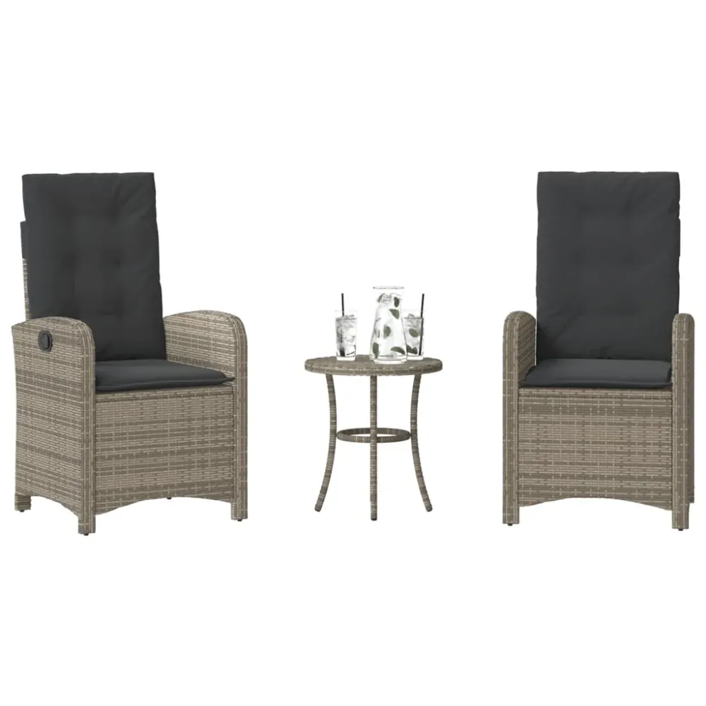3-delige Bistroset met kussens poly rattan grijs vidaXL