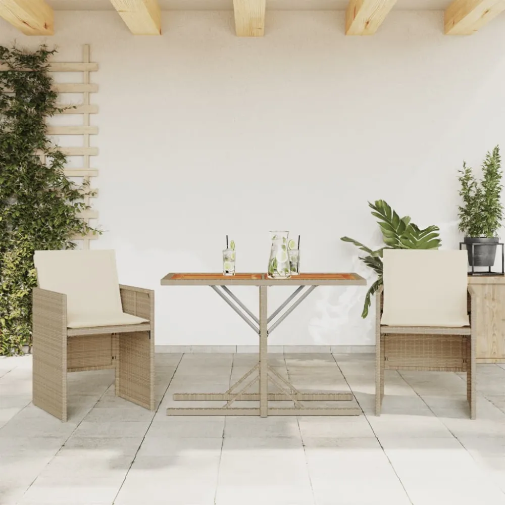 3-delige Bistroset met kussens poly rattan beige vidaXL