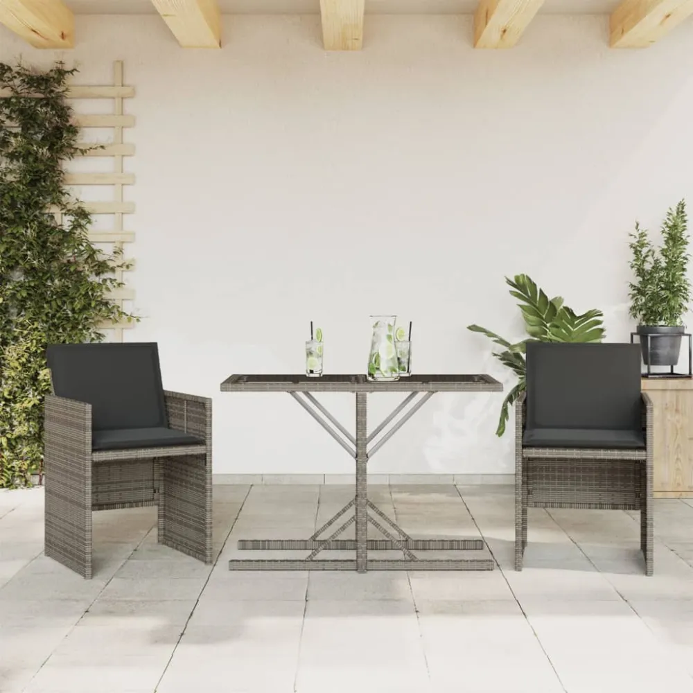 3-delige Bistroset met kussens poly rattan grijs vidaXL