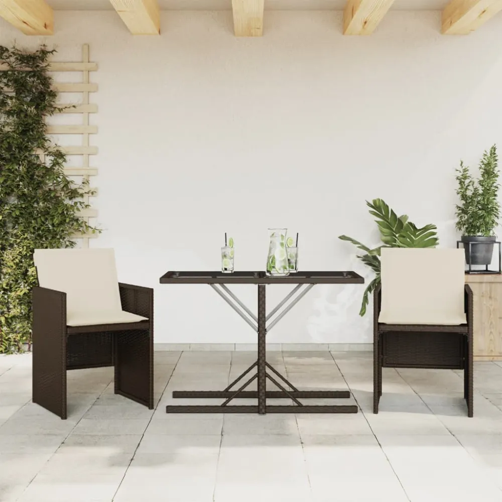 3-delige Bistroset met kussens poly rattan bruin vidaXL