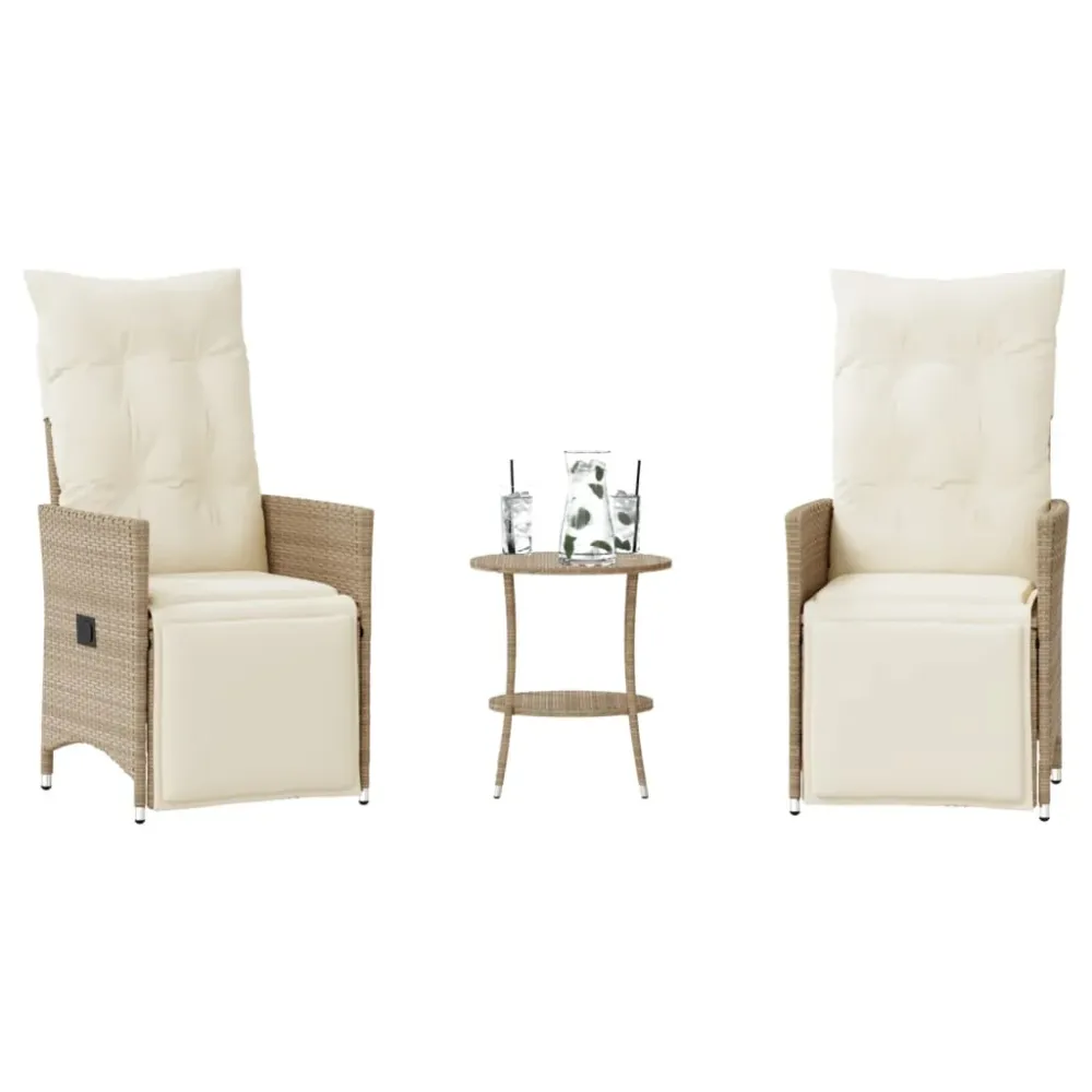 3-delige Bistroset met kussens poly rattan beige vidaXL