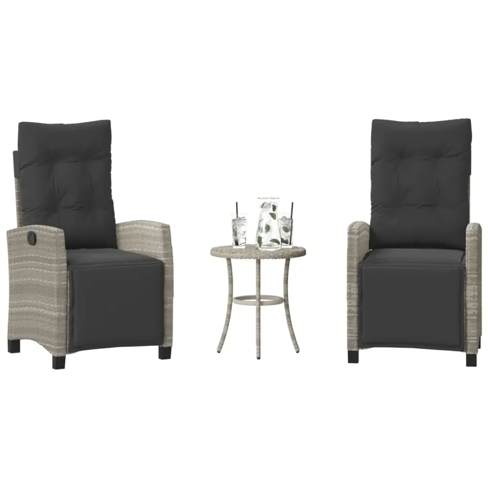 3-delige Bistroset met kussens poly rattan lichtgrijs vidaXL
