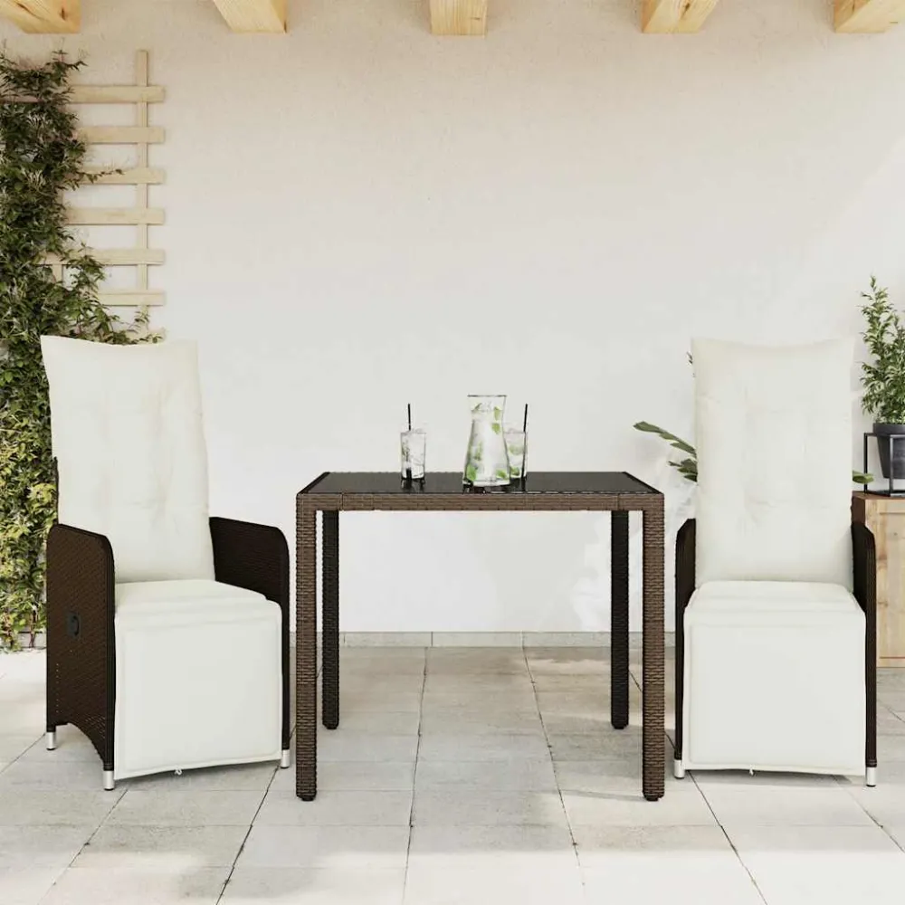 3-delige Bistroset met kussens poly rattan bruin vidaXL