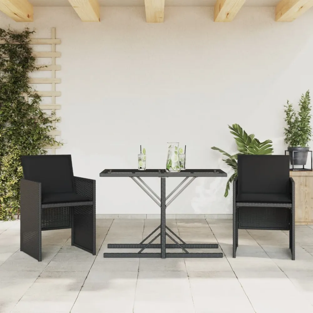 3-delige Bistroset met kussens poly rattan zwart vidaXL