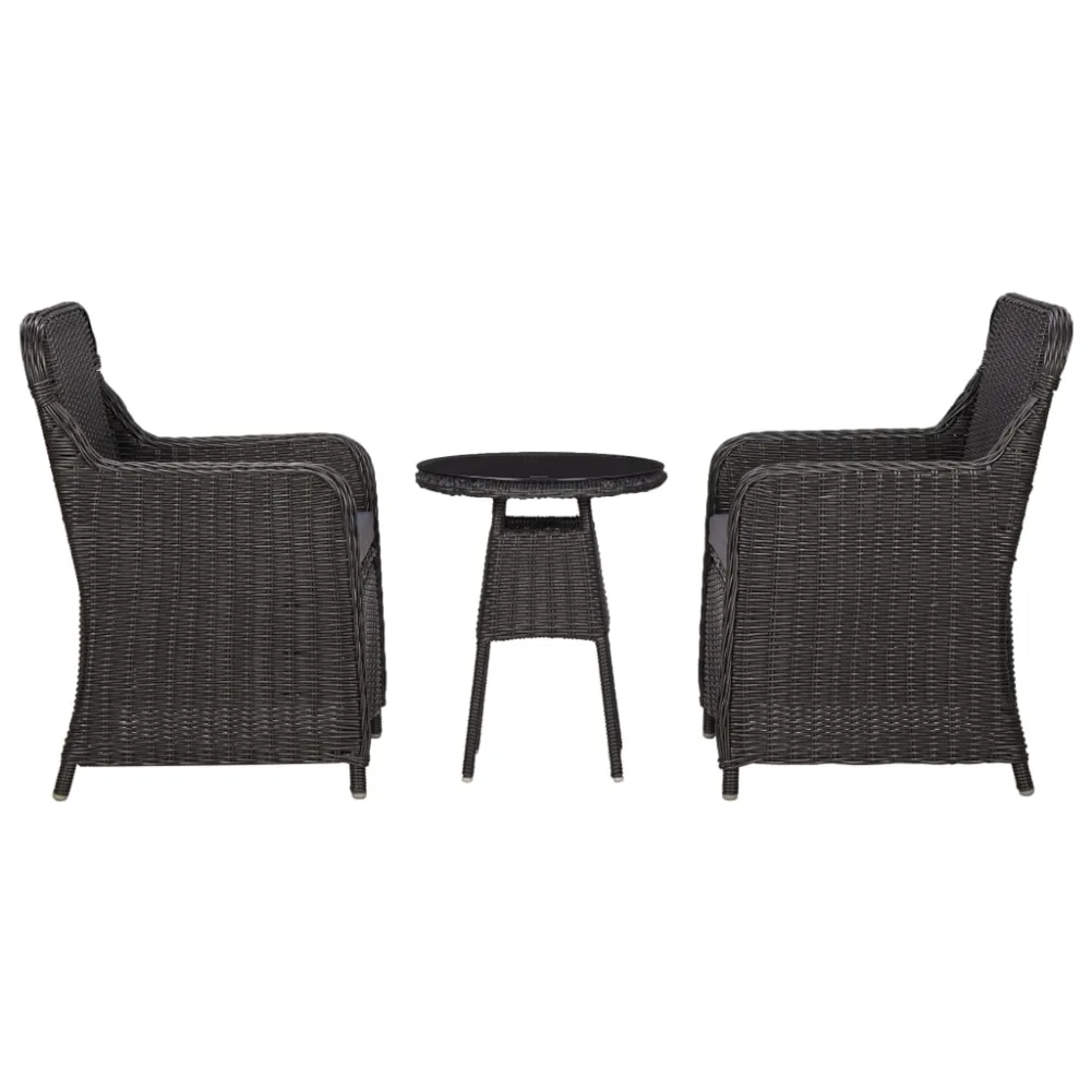 3-delige Bistroset met kussens poly rattan zwart vidaXL