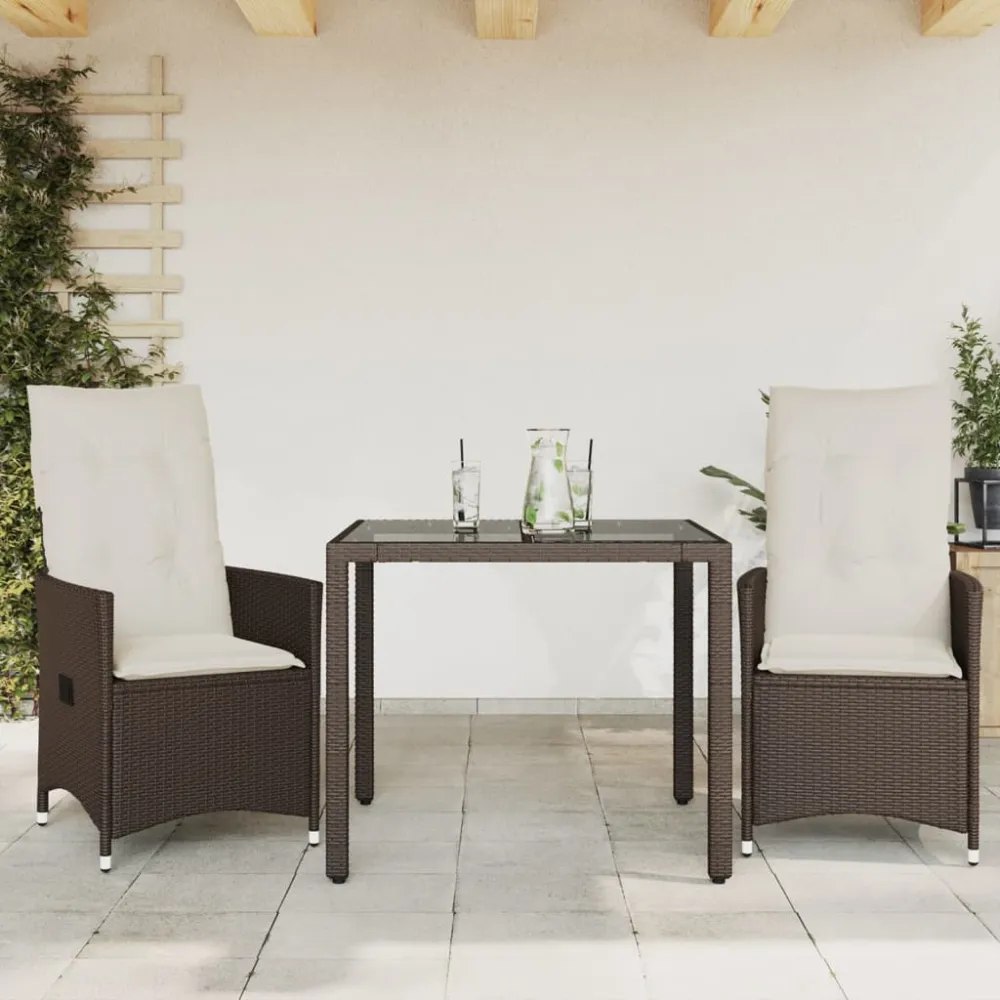 3-delige Bistroset met kussens poly rattan bruin vidaXL