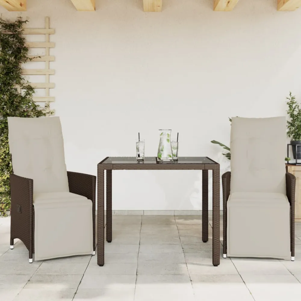 3-delige Bistroset met kussens poly rattan bruin vidaXL