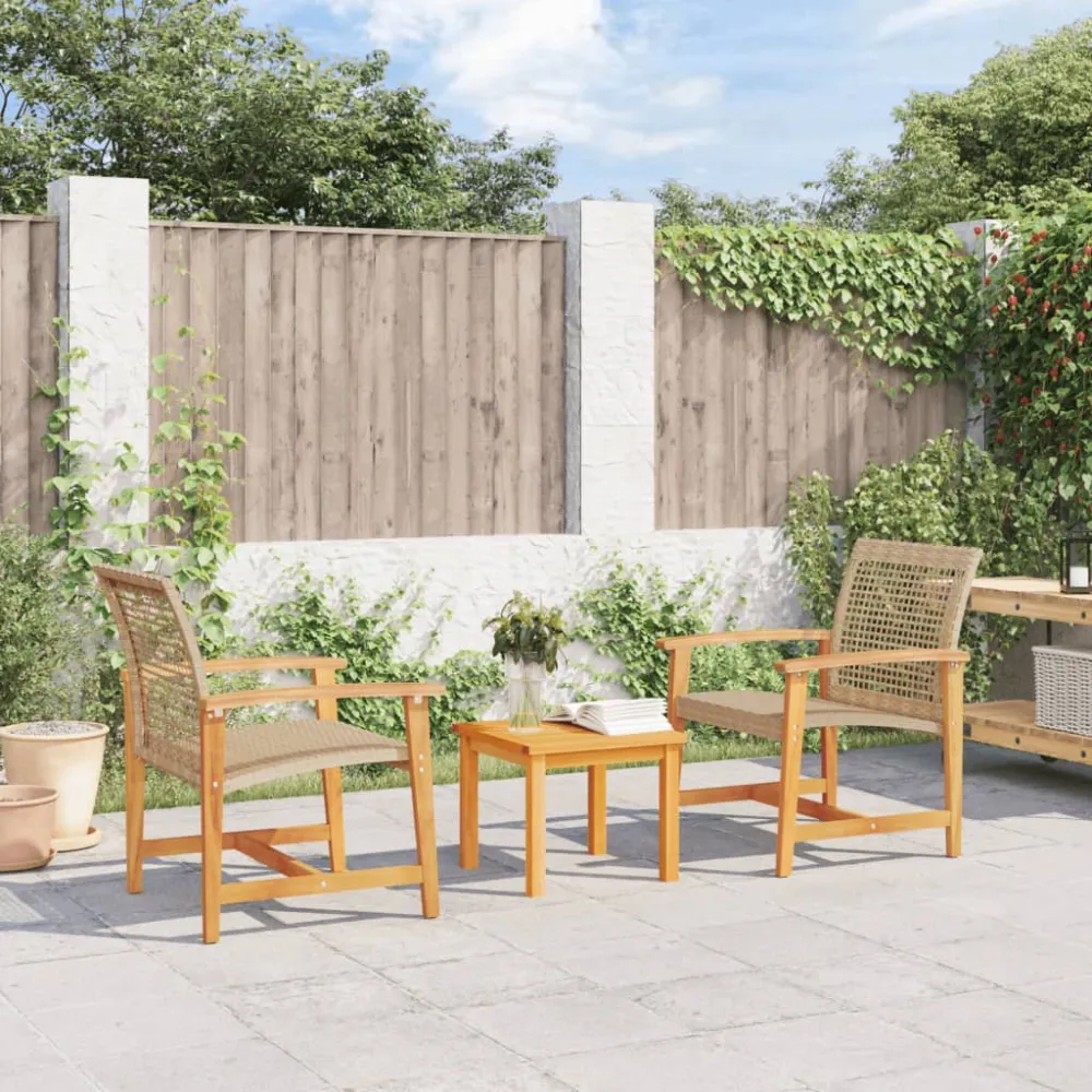 3-delige Bistroset poly rattan en acaciahout beige vidaXL