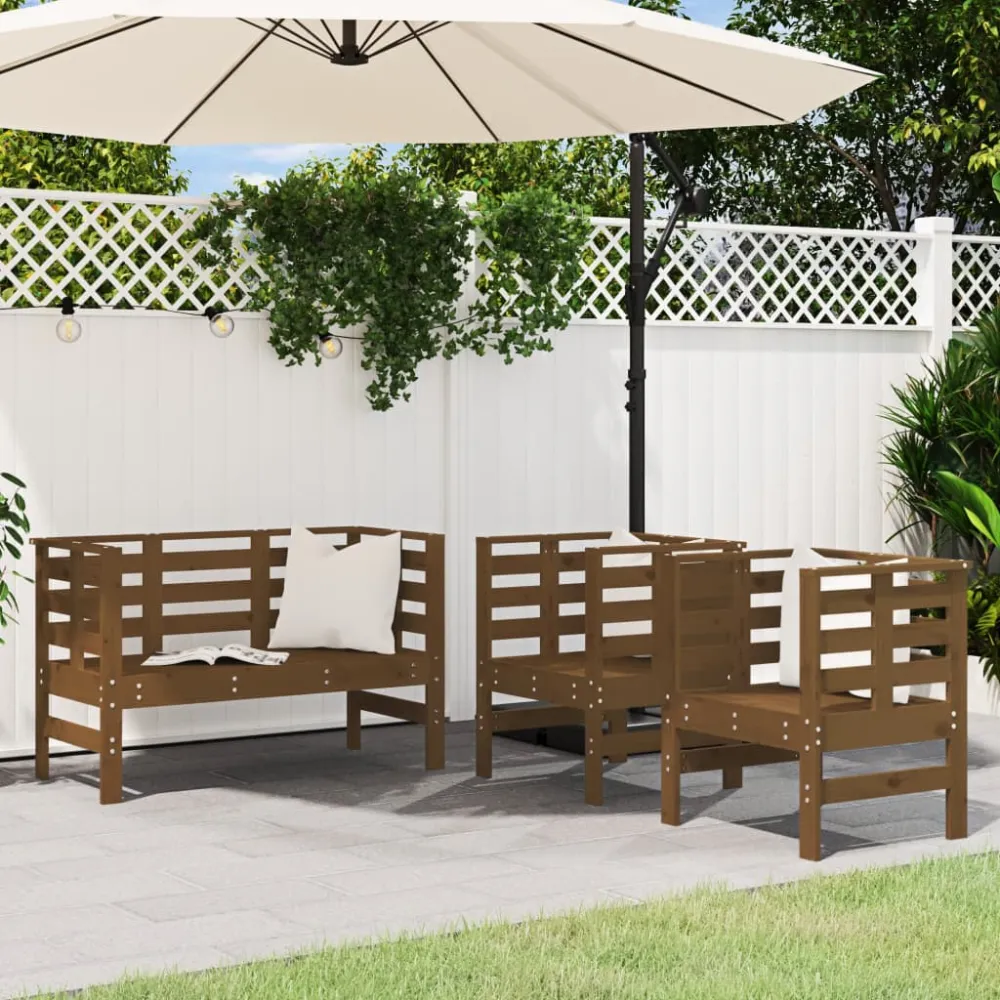 3-delige Loungeset massief grenenhout honingbruin vidaXL