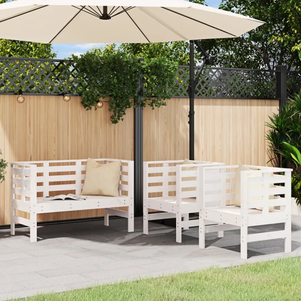 3-delige Loungeset massief grenenhout wit vidaXL