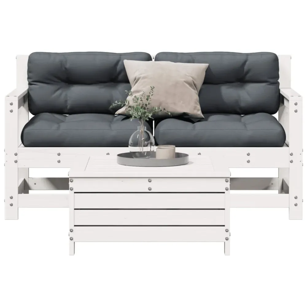 3-delige Loungeset met kussens massief grenenhout wit vidaXL