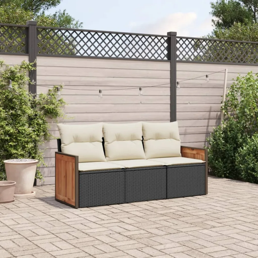 3-delige Loungeset met kussens poly rattan zwart vidaXL