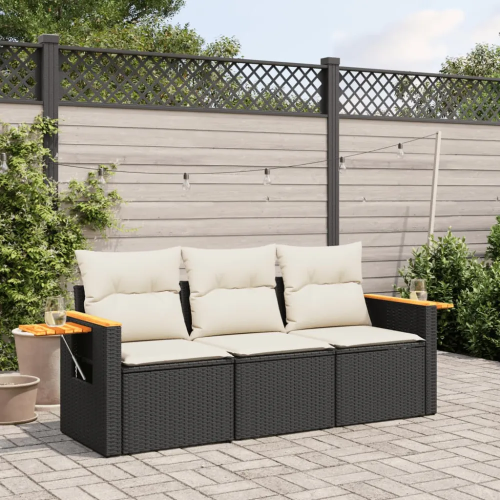 3-delige Loungeset met kussens poly rattan zwart vidaXL