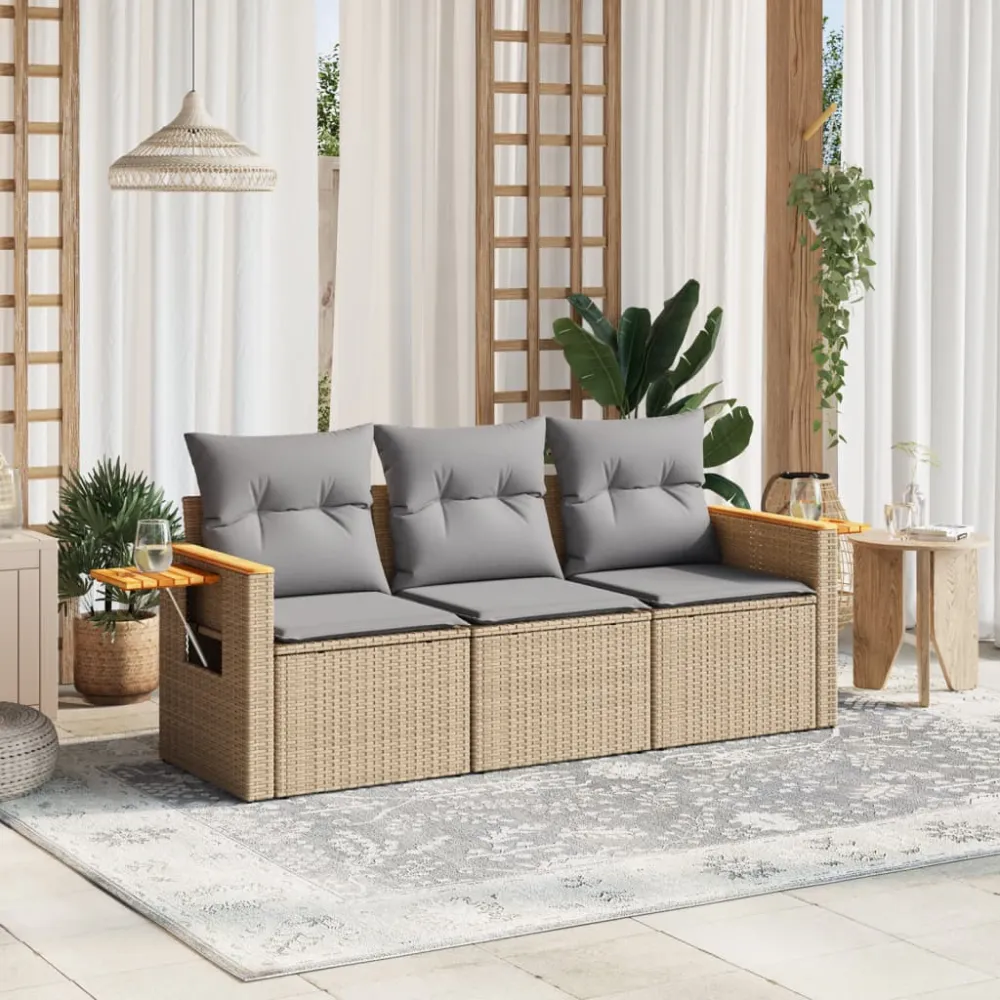 3-delige Loungeset met kussens poly rattan beige vidaXL