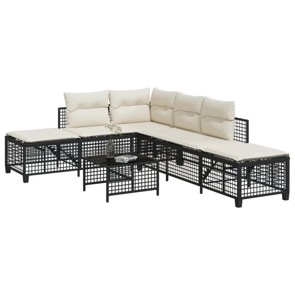 3-delige Loungeset met kussens poly rattan zwart vidaXL