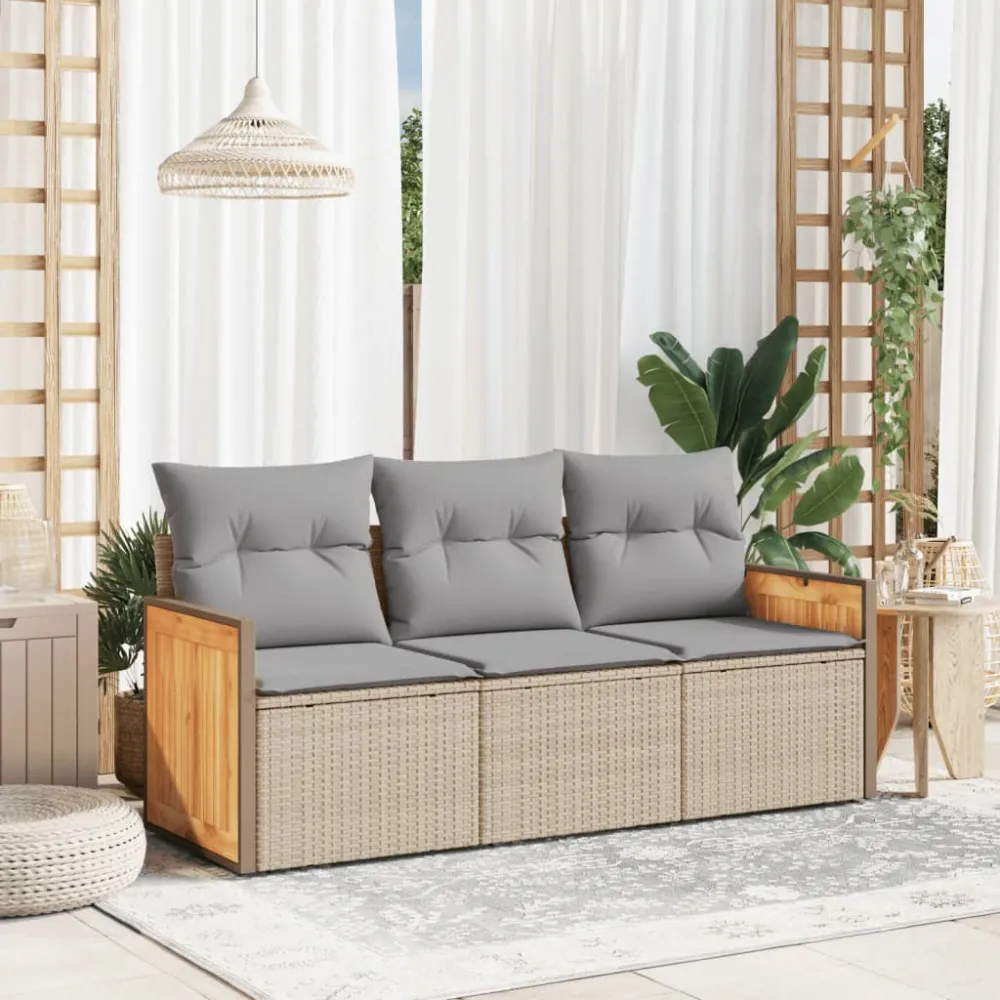 3-delige Loungeset met kussens poly rattan beige vidaXL