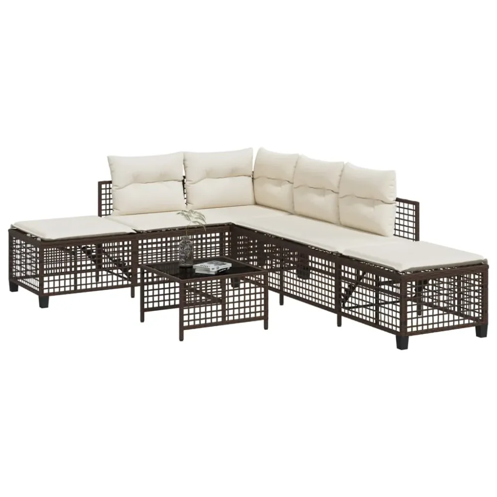 3-delige Loungeset met kussens poly rattan bruin vidaXL