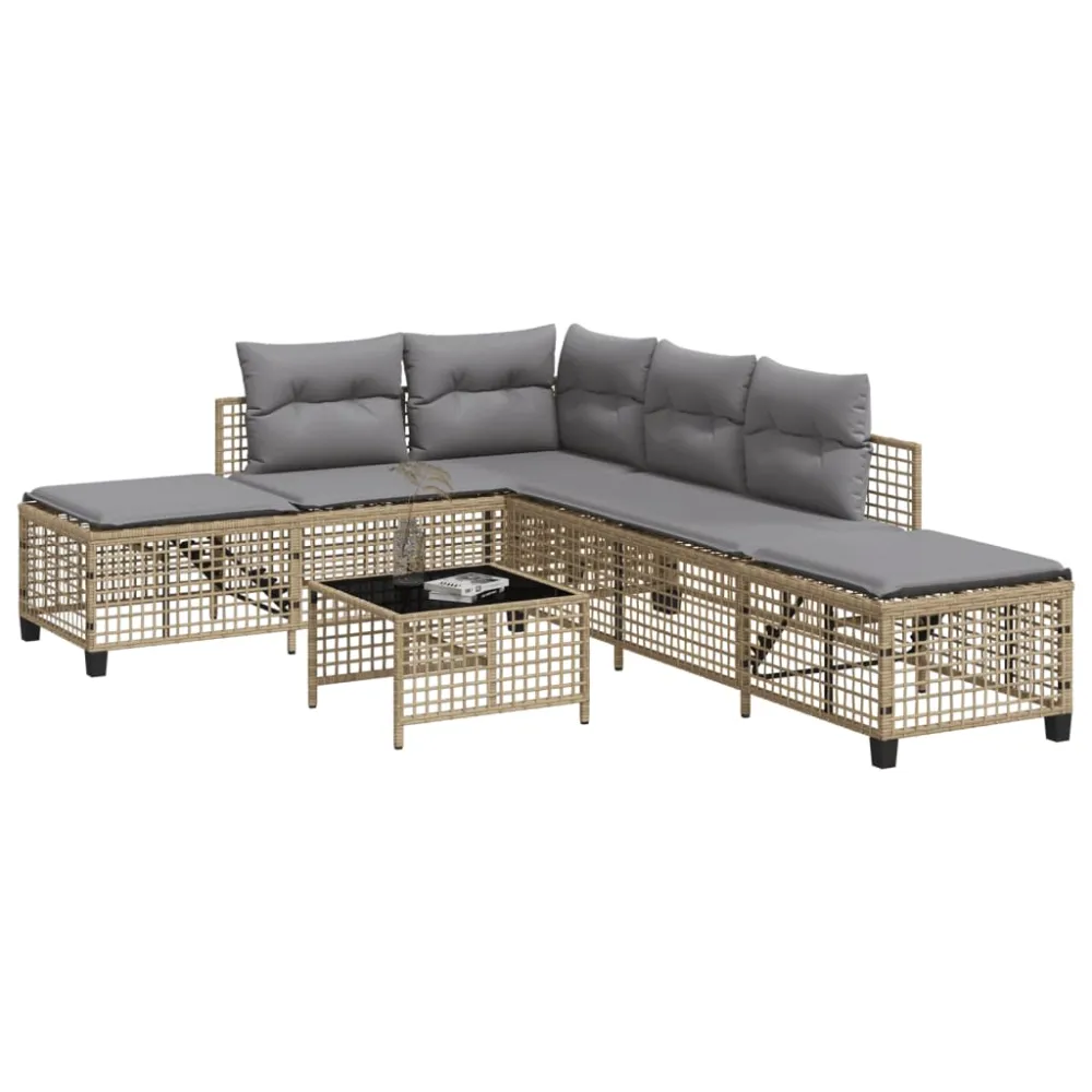3-delige Loungeset met kussens poly rattan gemengd beige vidaXL