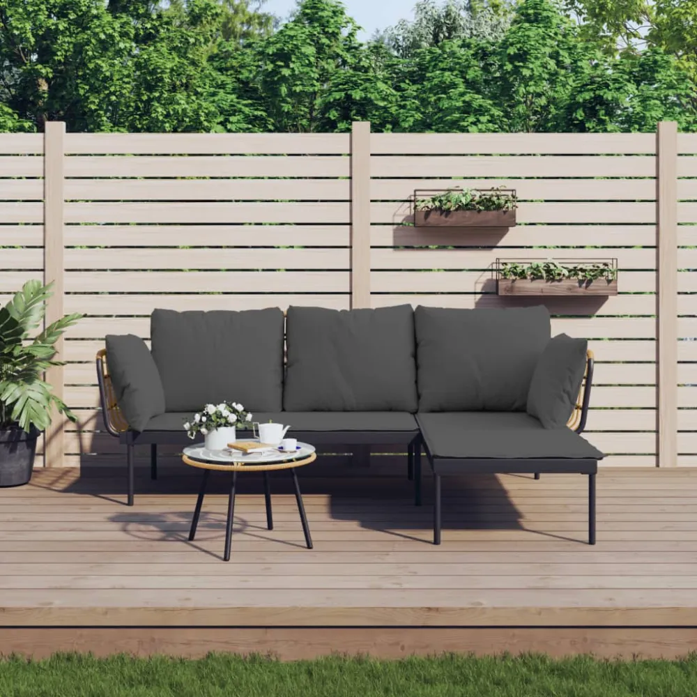 3-delige Loungeset met kussens poly rattan donkergrijs vidaXL