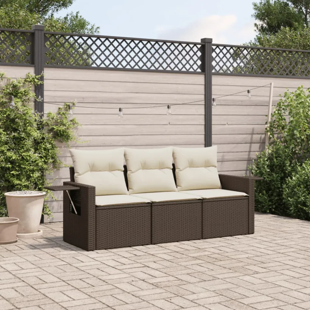3-delige Loungeset met kussens poly rattan bruin vidaXL