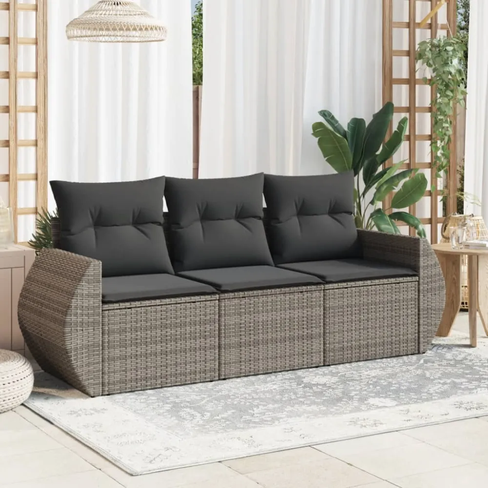 3-delige Loungeset met kussens poly rattan grijs vidaXL