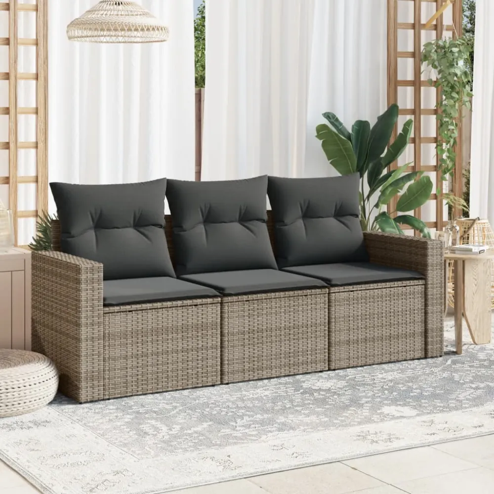3-delige Loungeset met kussens poly rattan grijs vidaXL