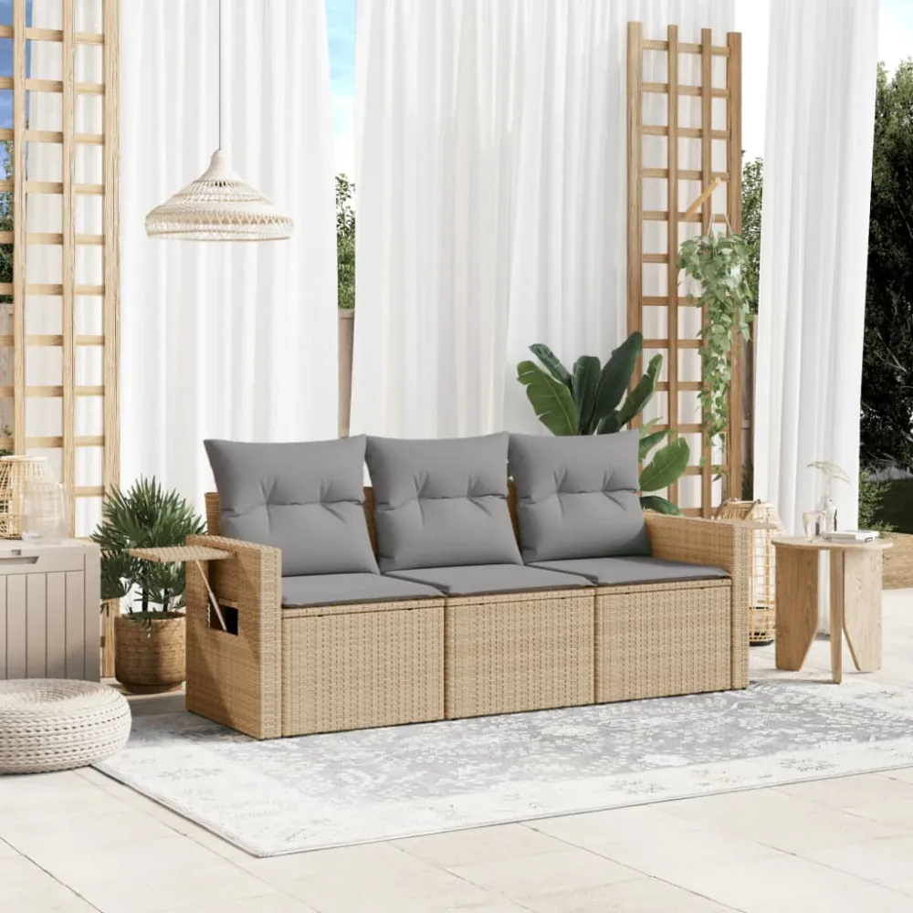 3-delige Loungeset met kussens poly rattan beige vidaXL
