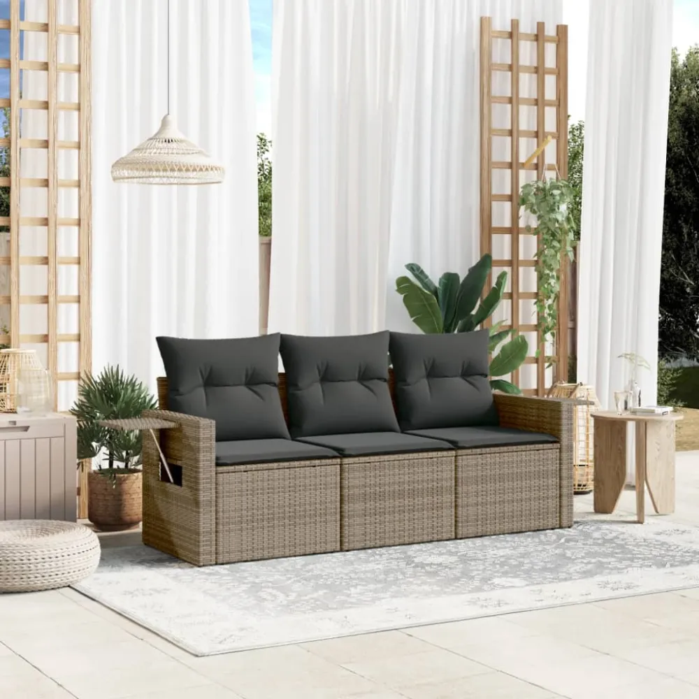 3-delige Loungeset met kussens poly rattan grijs vidaXL