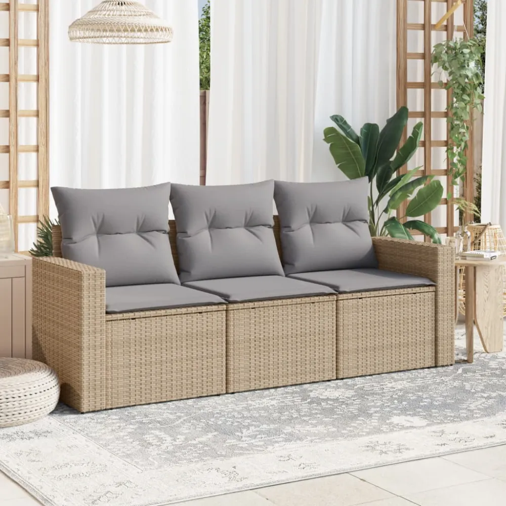 3-delige Loungeset met kussens poly rattan beige vidaXL