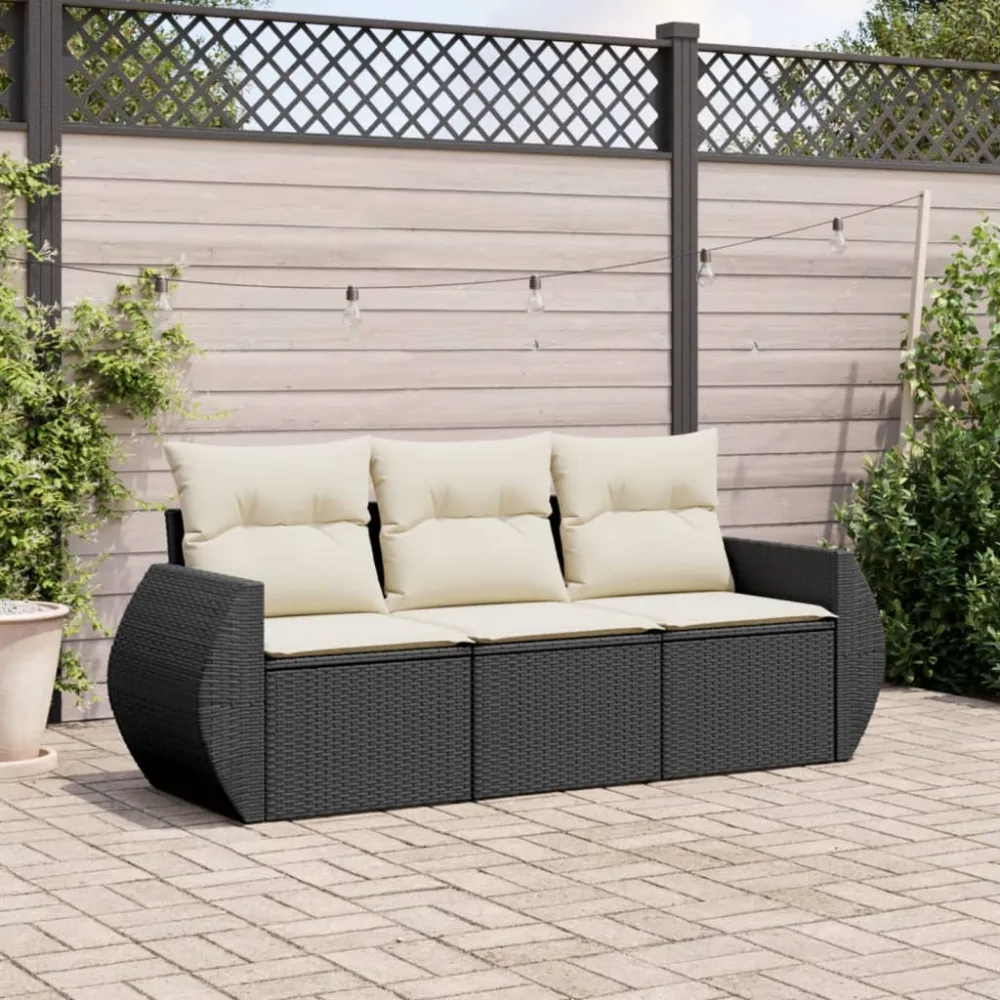 3-delige Loungeset met kussens poly rattan zwart vidaXL