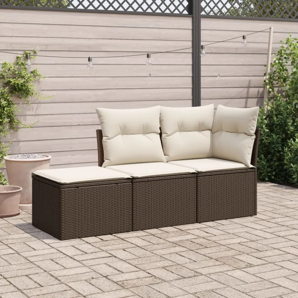 3-delige Loungeset met kussens poly rattan bruin vidaXL