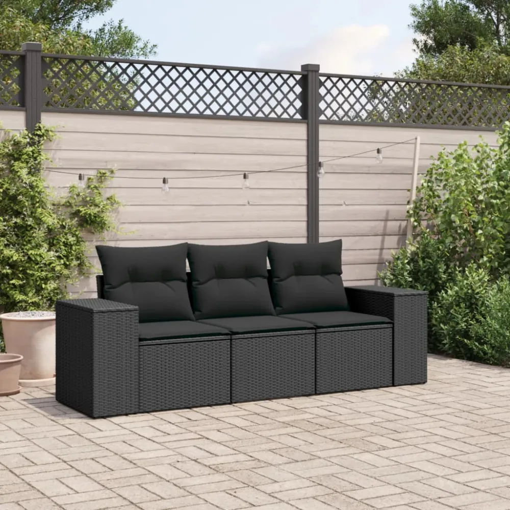 3-delige Loungeset met kussens poly rattan zwart vidaXL