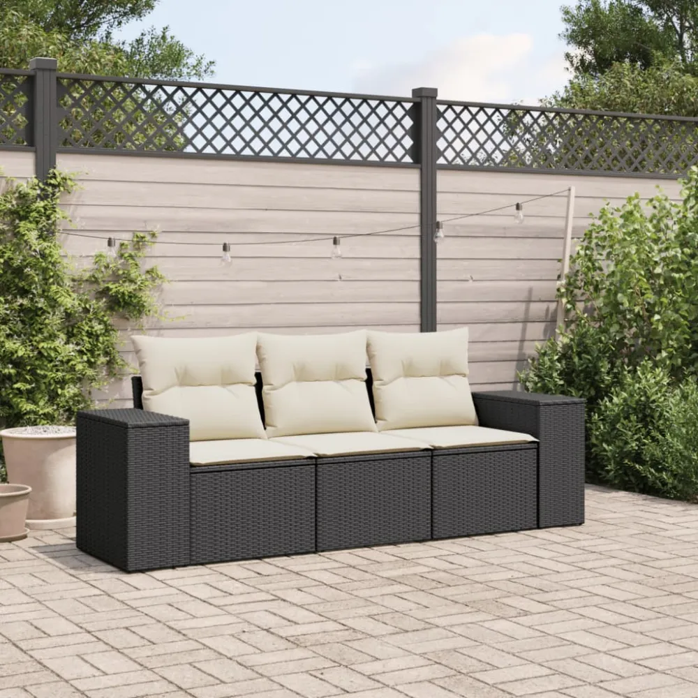 3-delige Loungeset met kussens poly rattan zwart vidaXL