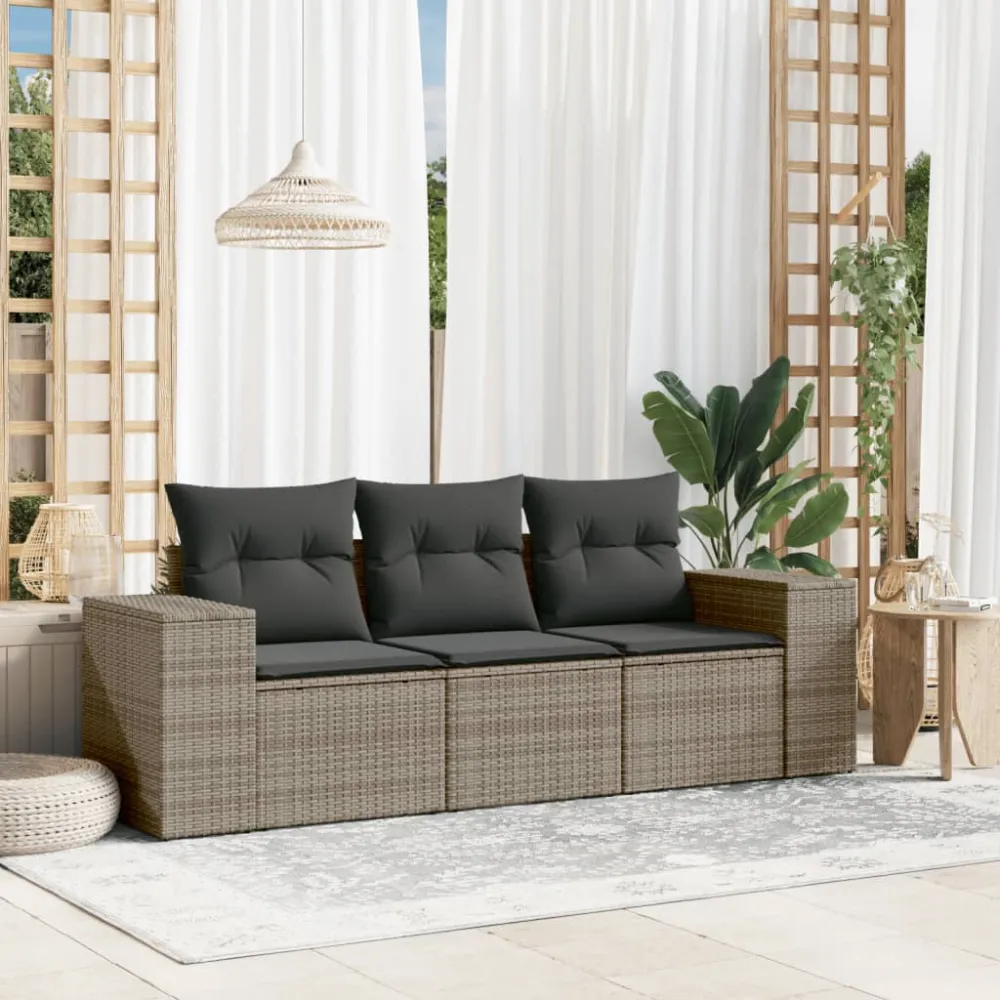 3-delige Loungeset met kussens poly rattan grijs vidaXL