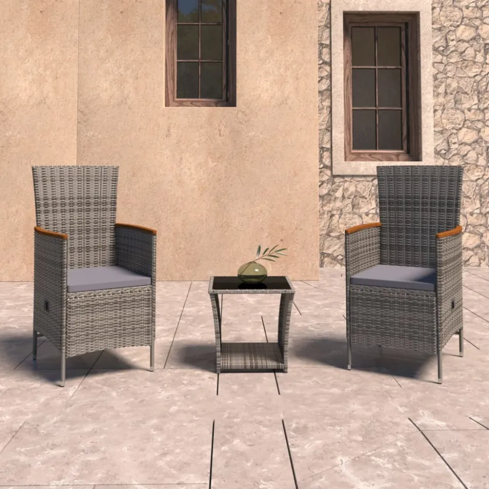 3-delige Loungeset met kussens poly rattan grijs vidaXL