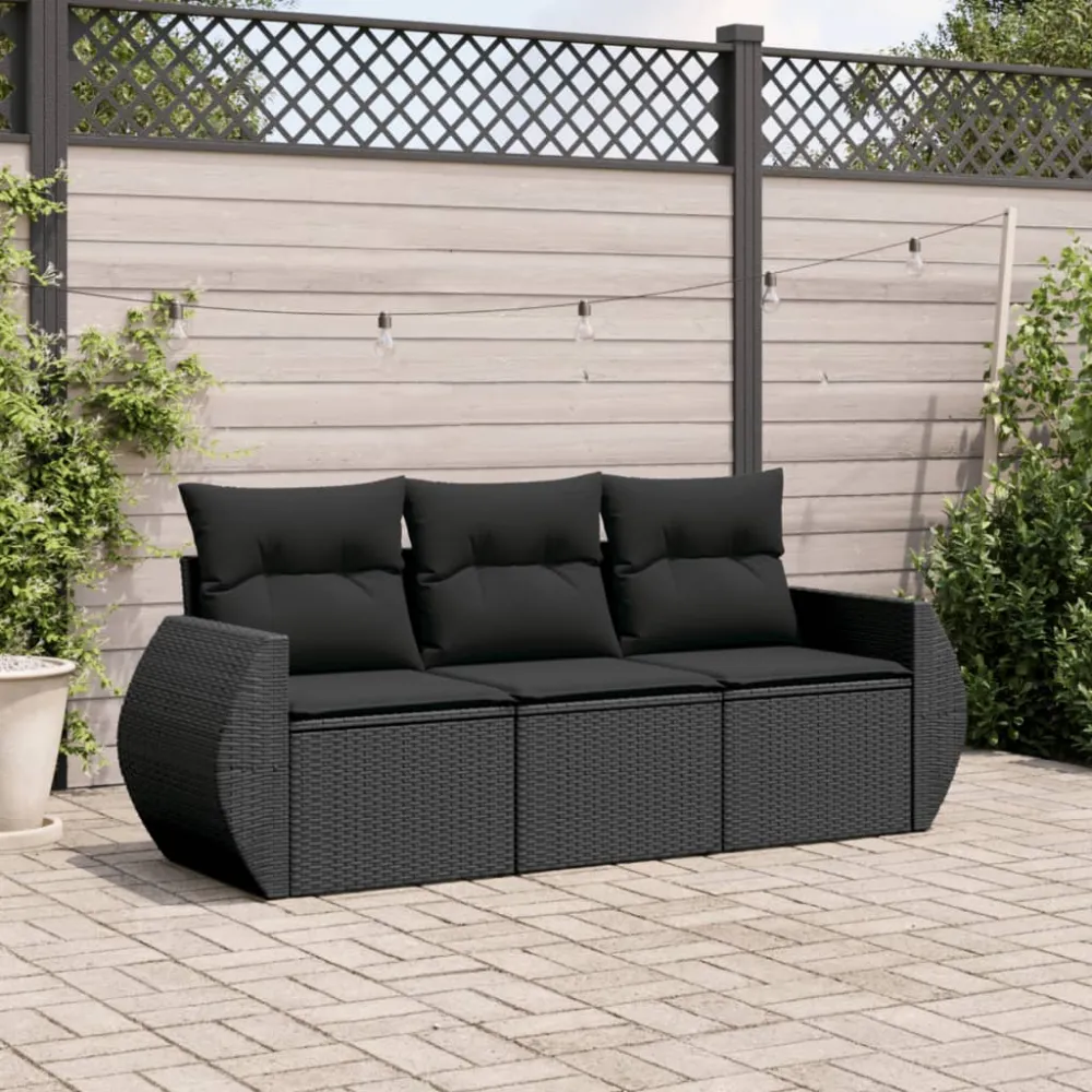 3-delige Loungeset met kussens poly rattan zwart vidaXL