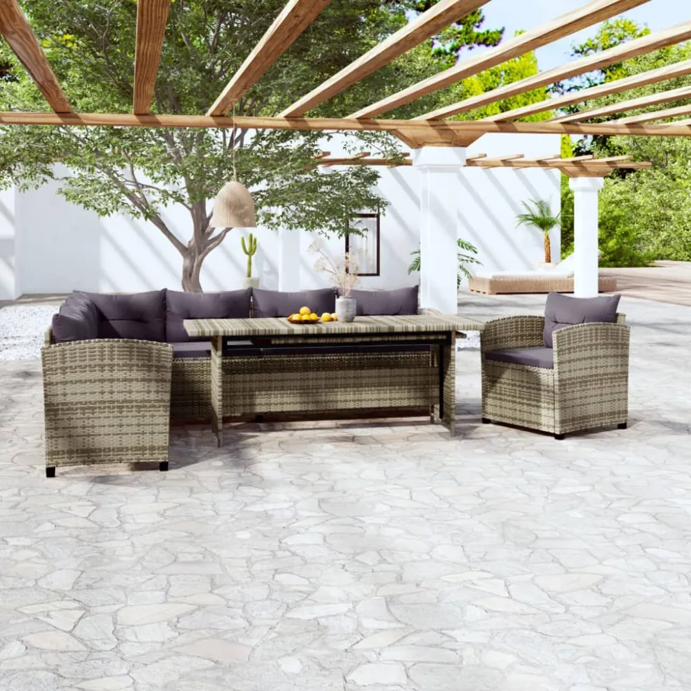 3-delige Loungeset met kussens poly rattan grijs vidaXL