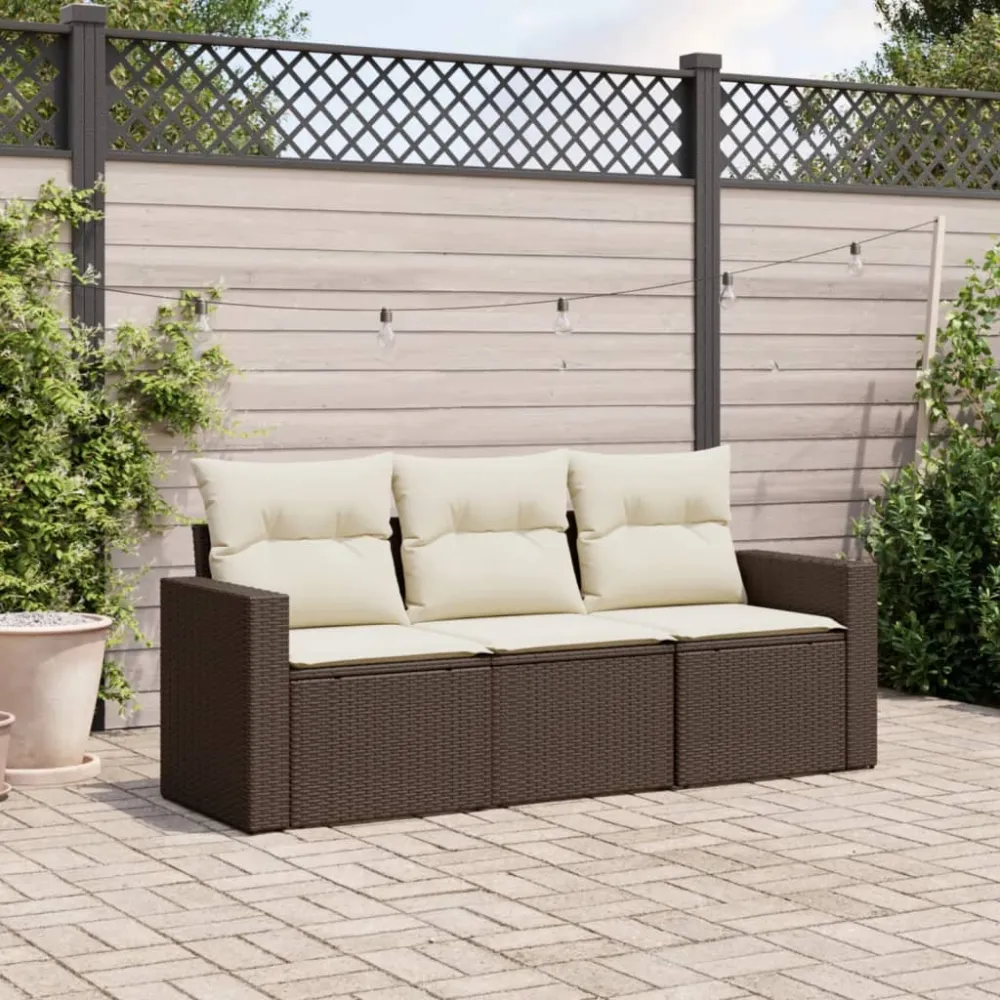 3-delige Loungeset met kussens poly rattan bruin vidaXL