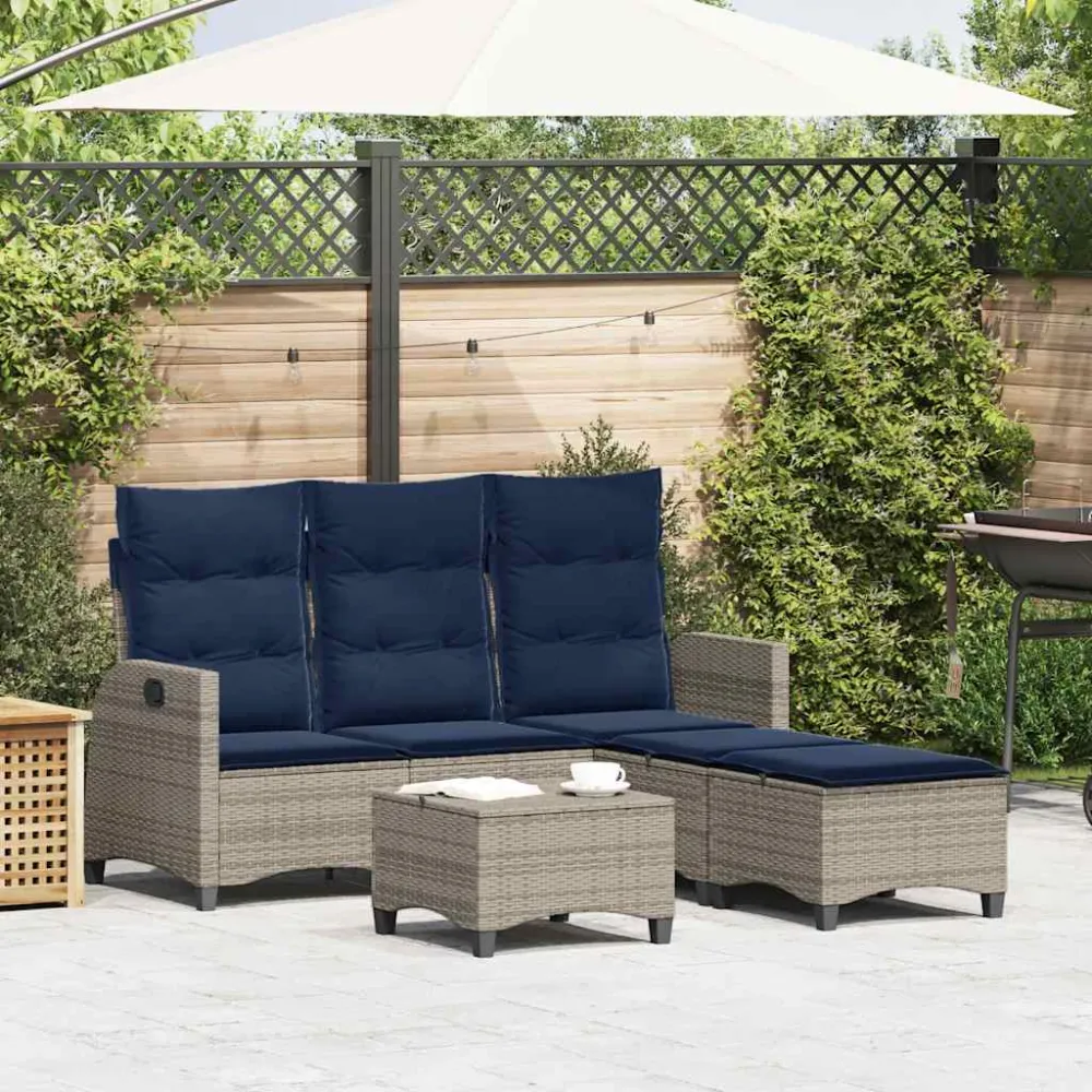 3-delige Tuinbankstel met kussens L-vormig poly rattan grijs vidaXL
