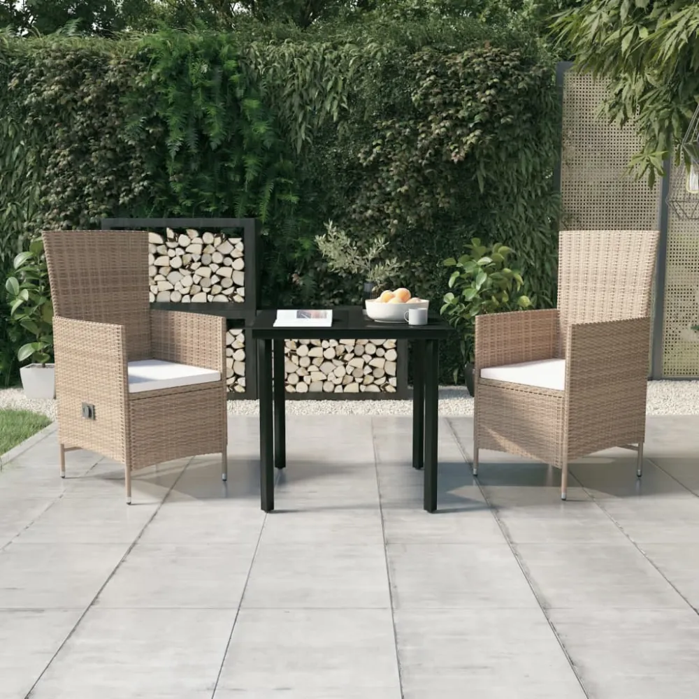 3-delige Tuinset met kussens beige vidaXL