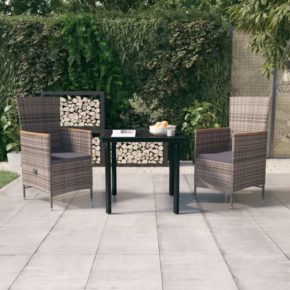 3-delige Tuinset met kussens grijs vidaXL