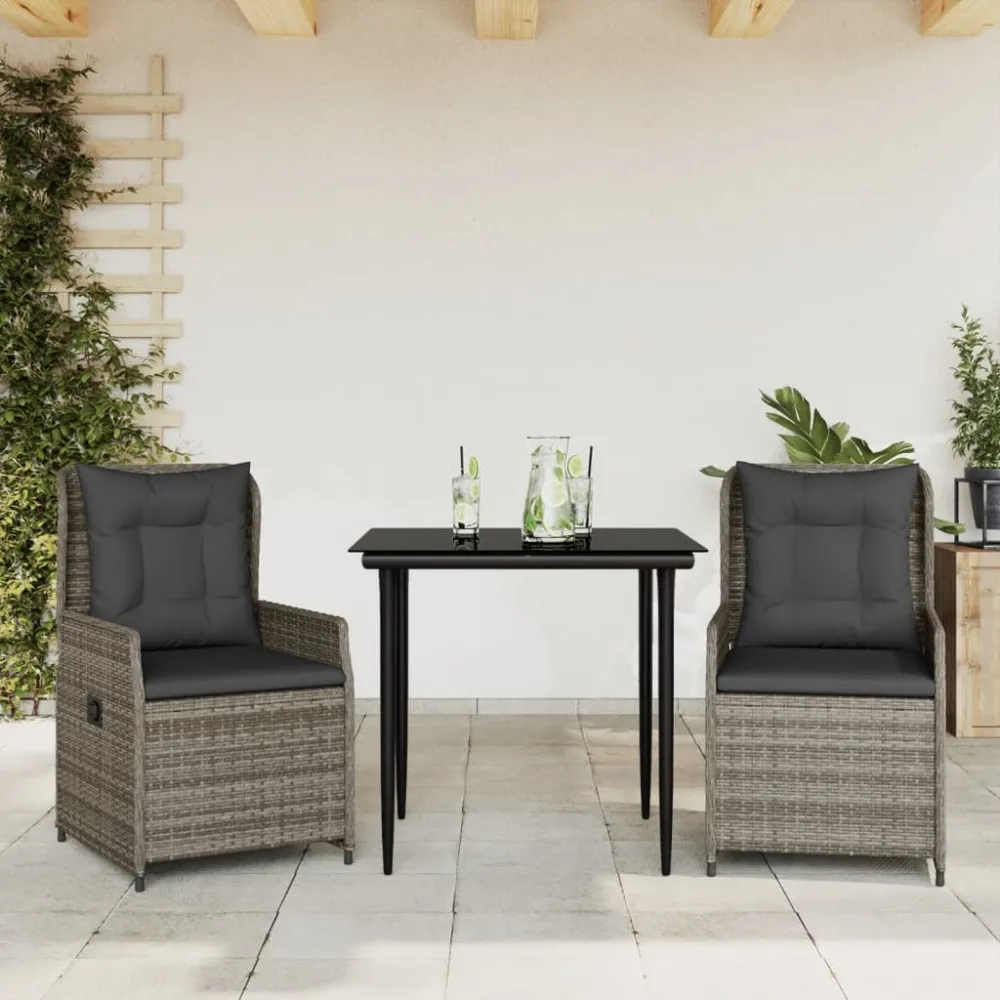 3-delige Tuinset met kussens poly rattan grijs vidaXL