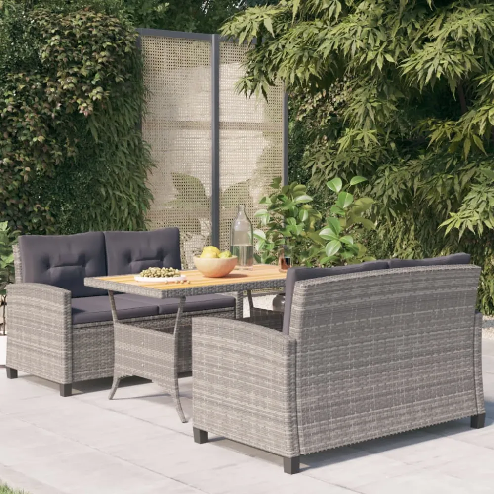 3-delige Tuinset met kussens poly rattan grijs vidaXL