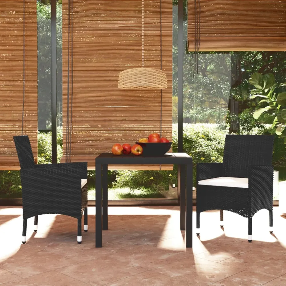 3-delige Tuinset met kussens poly rattan zwart vidaXL