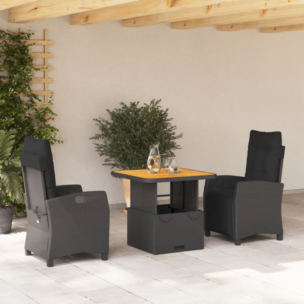 3-delige Tuinset met kussens poly rattan zwart vidaXL