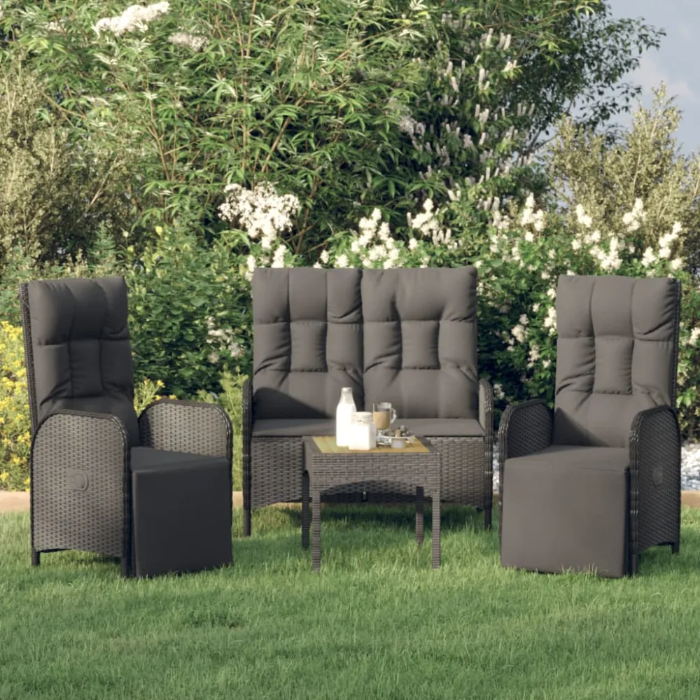 3-delige Tuinset met kussens poly rattan zwart vidaXL